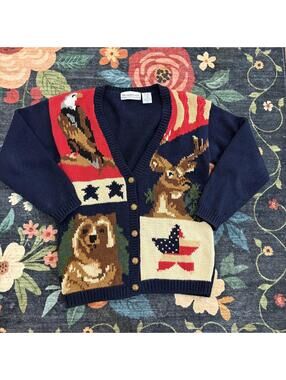 Patriotic chunky knit “National Wildlife Collection” sweater vintage 90s